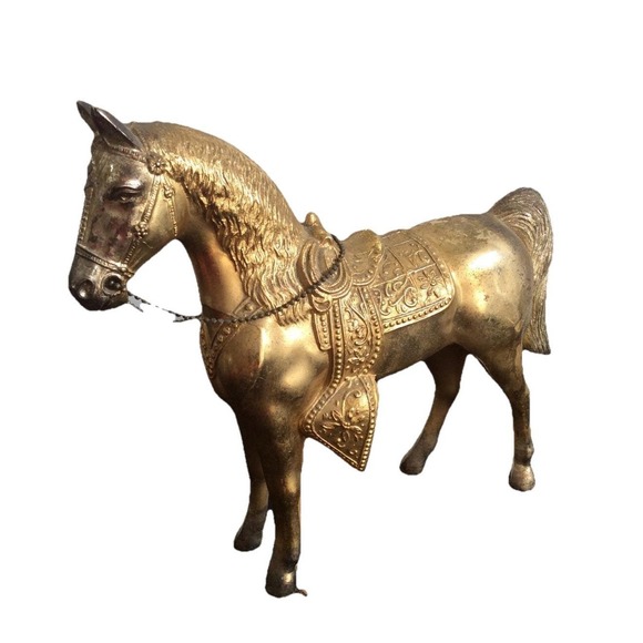 Vintage Brass Horse Statue Decorative Western Ornate Saddle Tack Equestrian - Picture 2 of 7